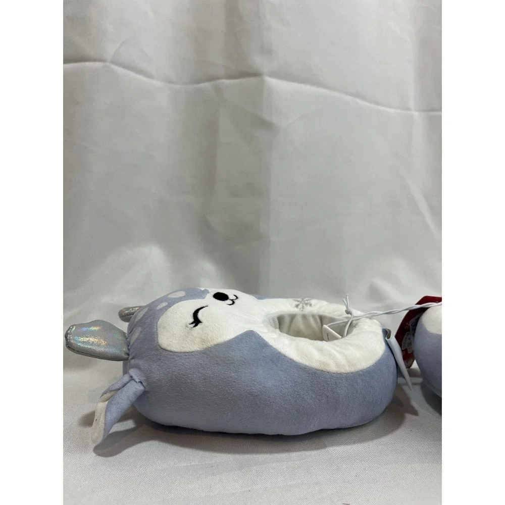 Squishmallows Blue‎ Deer Plush Slippers Iridescent Antlers Kids Size 11/12 NWT